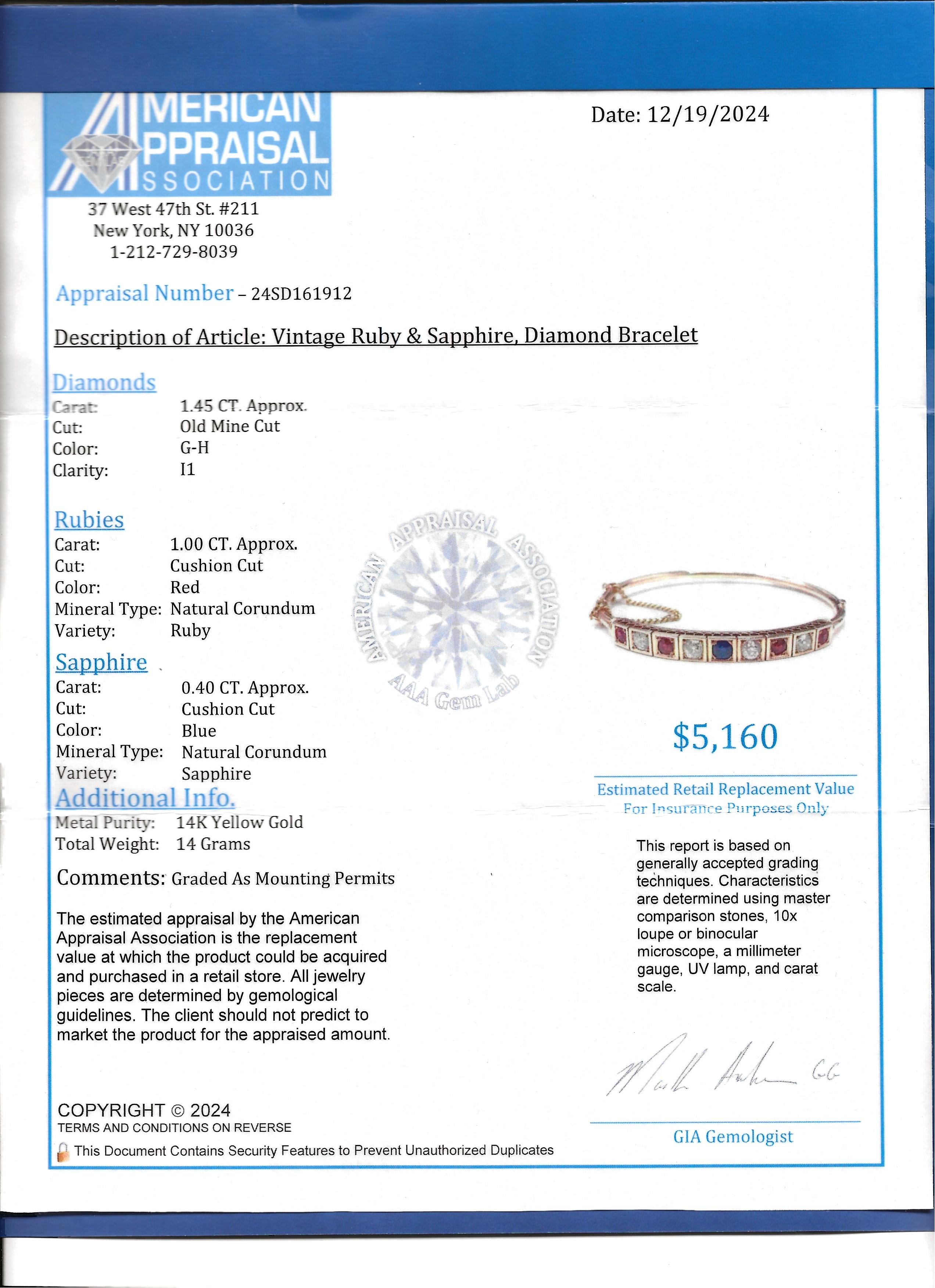 Bracelet jonc de l'époque victorienne en or rose 14 carats avec rubis, saphirs et diamants en vente 7