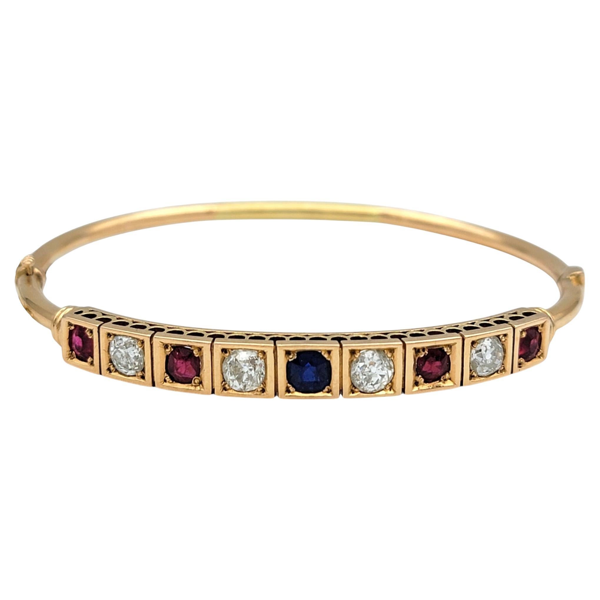 Brazalete de Rubí, Zafiro y Diamantes de la Época Victoriana en Oro Rosa de 14 Kilates