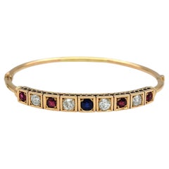 Brazalete de Rubí, Zafiro y Diamantes de la Época Victoriana en Oro Rosa de 14 Kilates