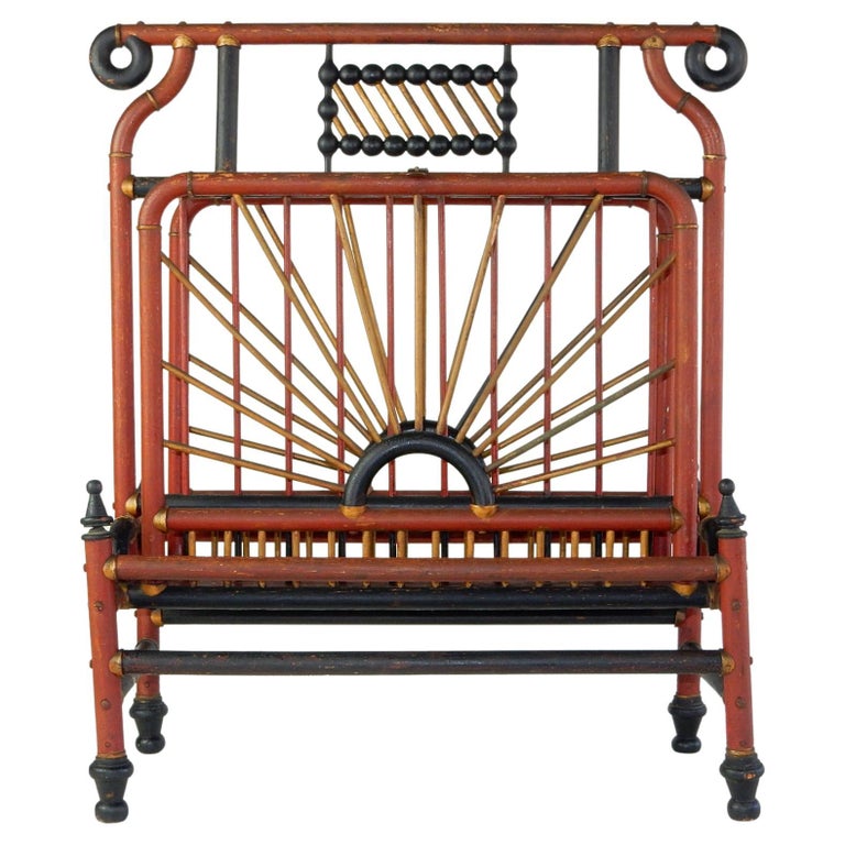 Victorian Era Sculpted and Painted Rattan Magazine Book Stand For Sale