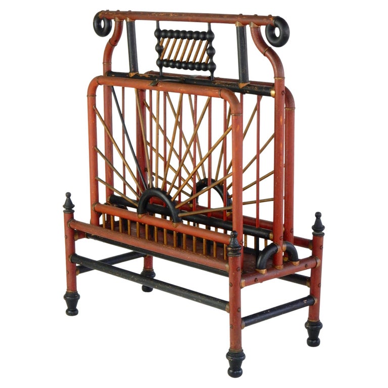 Victorian Era Sculpted and Painted Rattan Magazine Book Stand For Sale