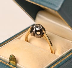 Victorian Era Silver and Diamond Ring. 0.40ct Cushion Cut Ring 18K Yellow Gold