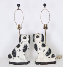 Victorian Era Staffordshire Porcelain Dog Table Lamps