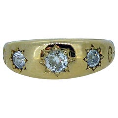 Antique Victorian Three Stone Diamond Ring in 18ct Yellow Gold, Circa 1899