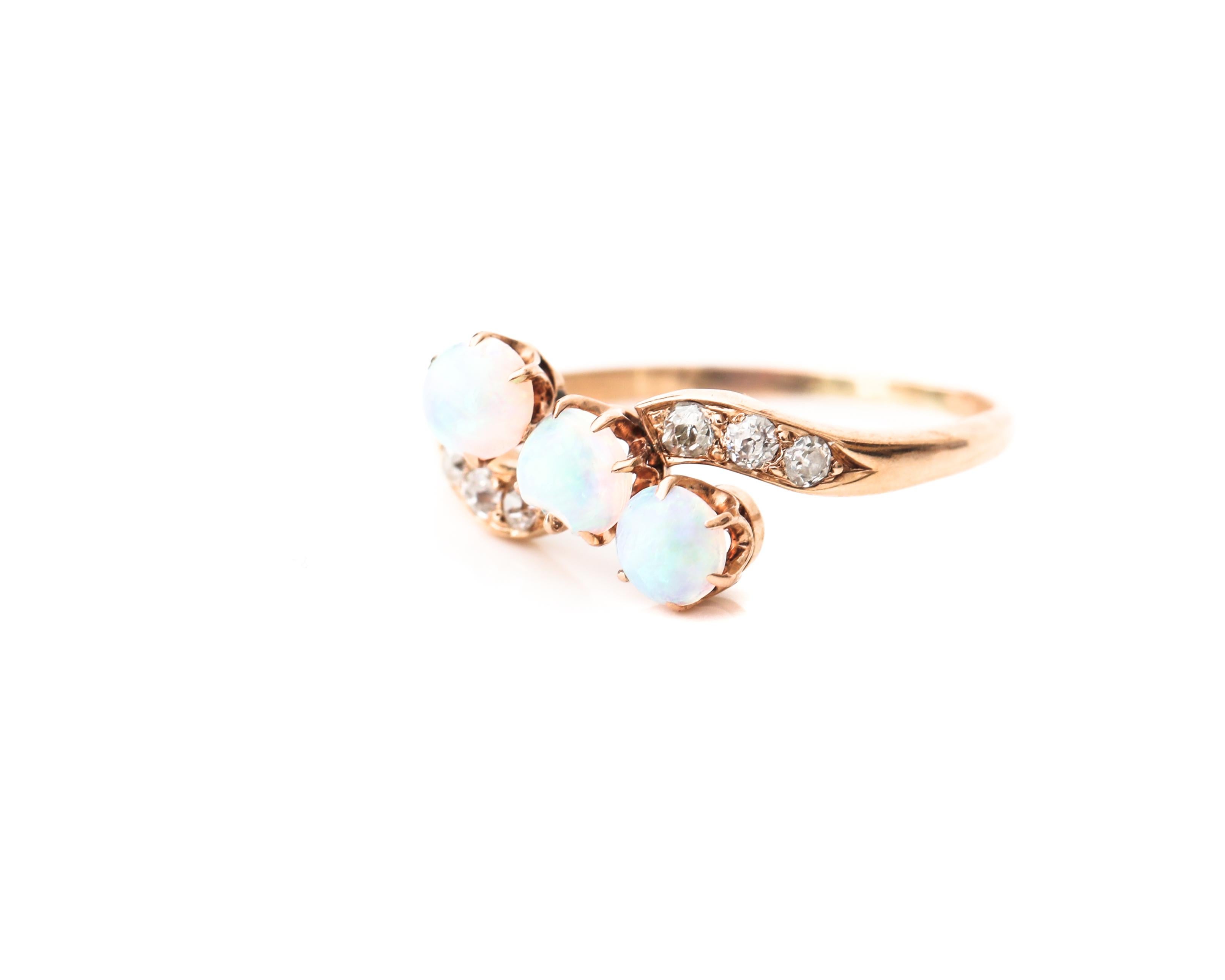 Victorian Era Triple Opal and Diamond Rose Gold Ring In Good Condition In Addison, TX