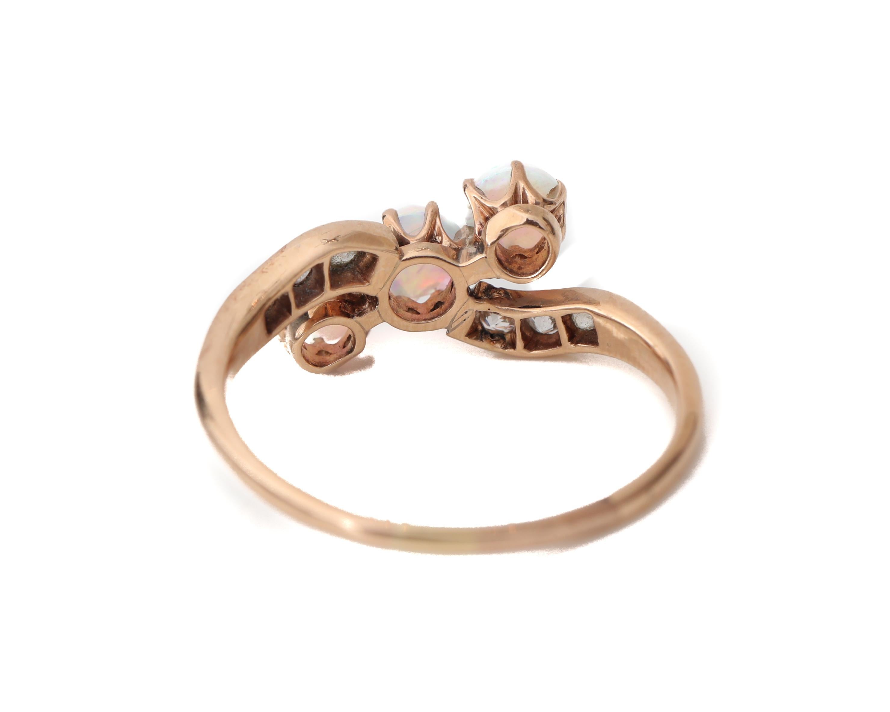 Women's or Men's Victorian Era Triple Opal and Diamond Rose Gold Ring