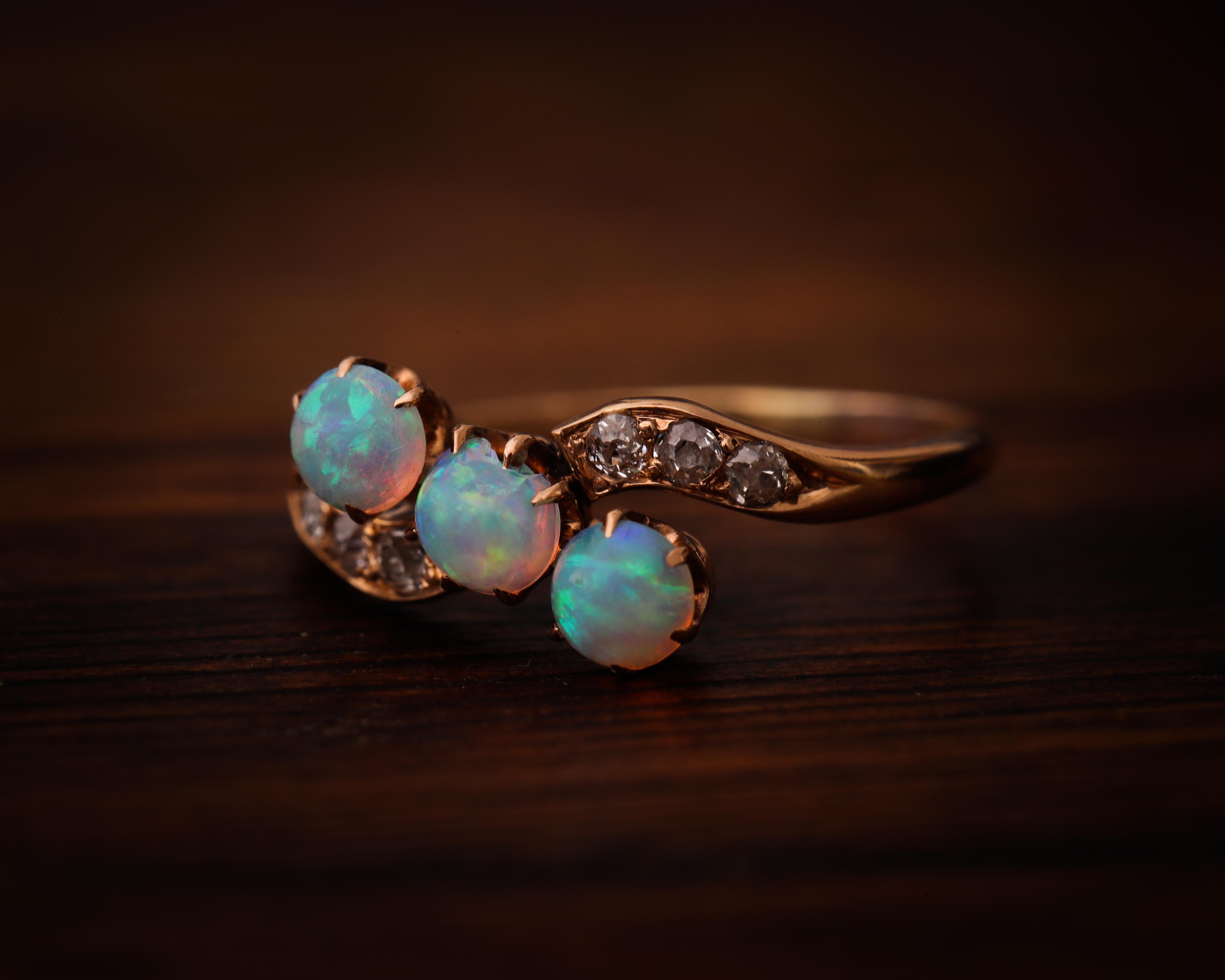 Victorian Era Triple Opal and Diamond Rose Gold Ring 1