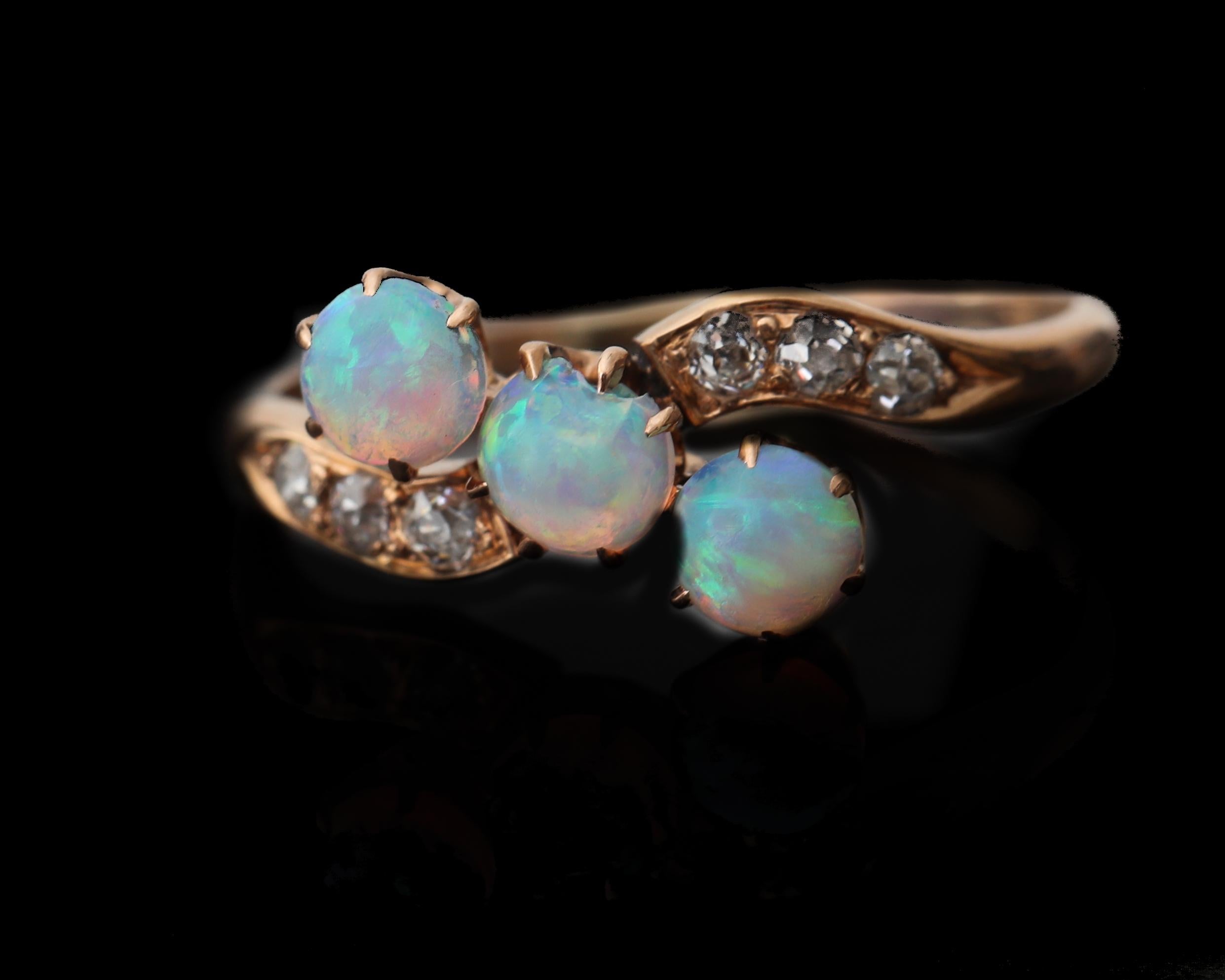 Victorian Era Triple Opal and Diamond Rose Gold Ring 2