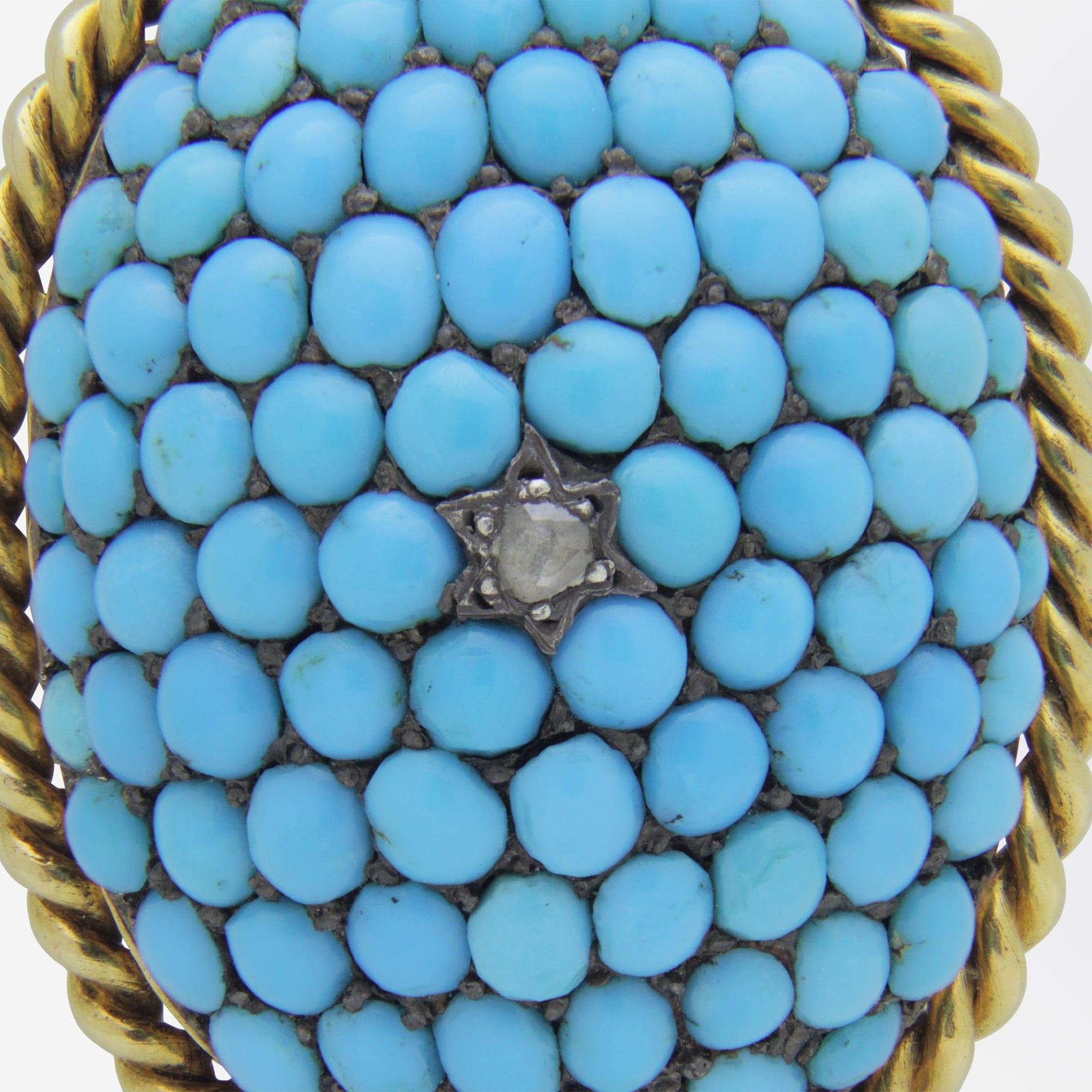 Viktorianischer Medaillon-Anhänger aus der viktorianischen Ära mit Türkis und Diamant (Cabochon)