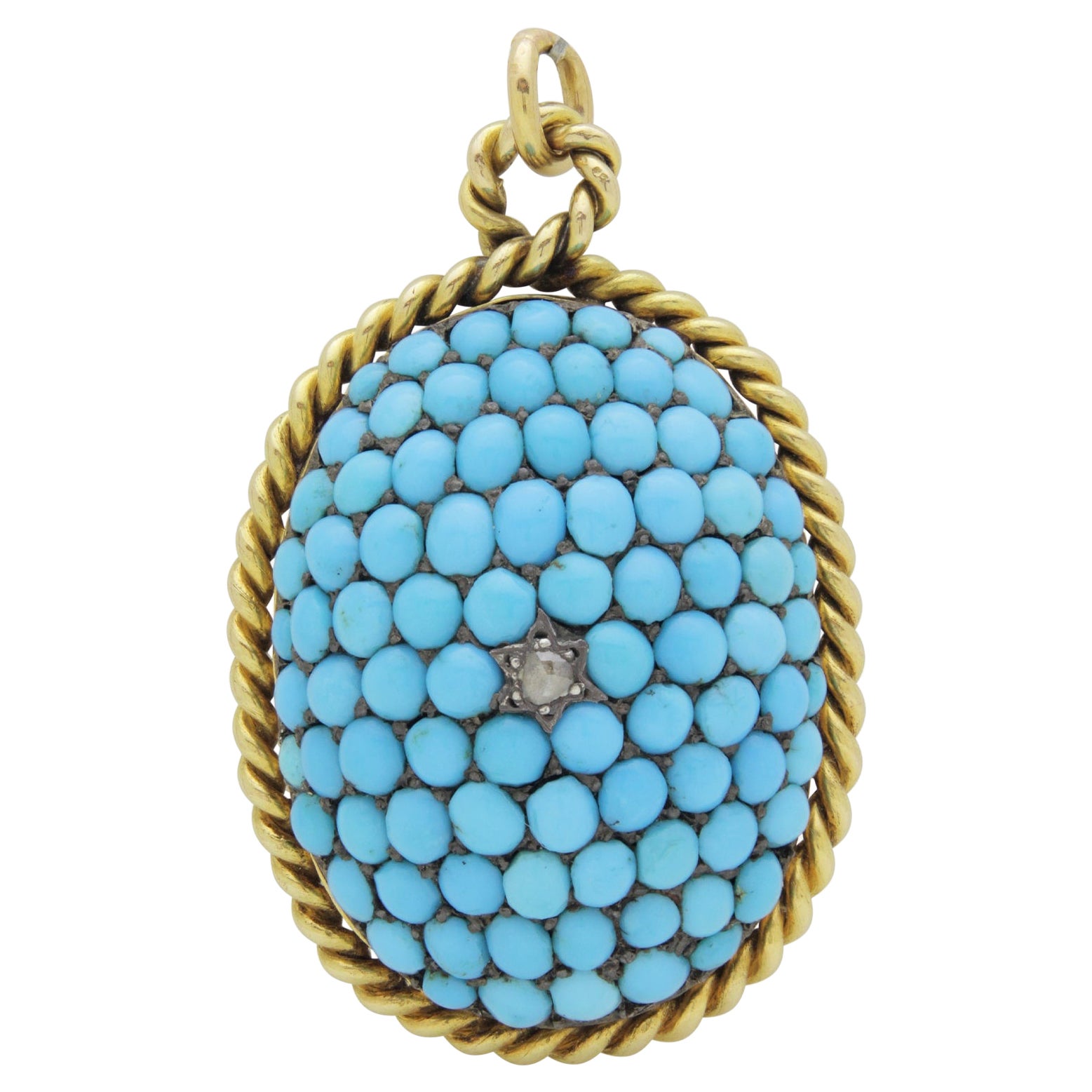 Viktorianischer Medaillon-Anhänger aus der viktorianischen Ära mit Türkis und Diamant