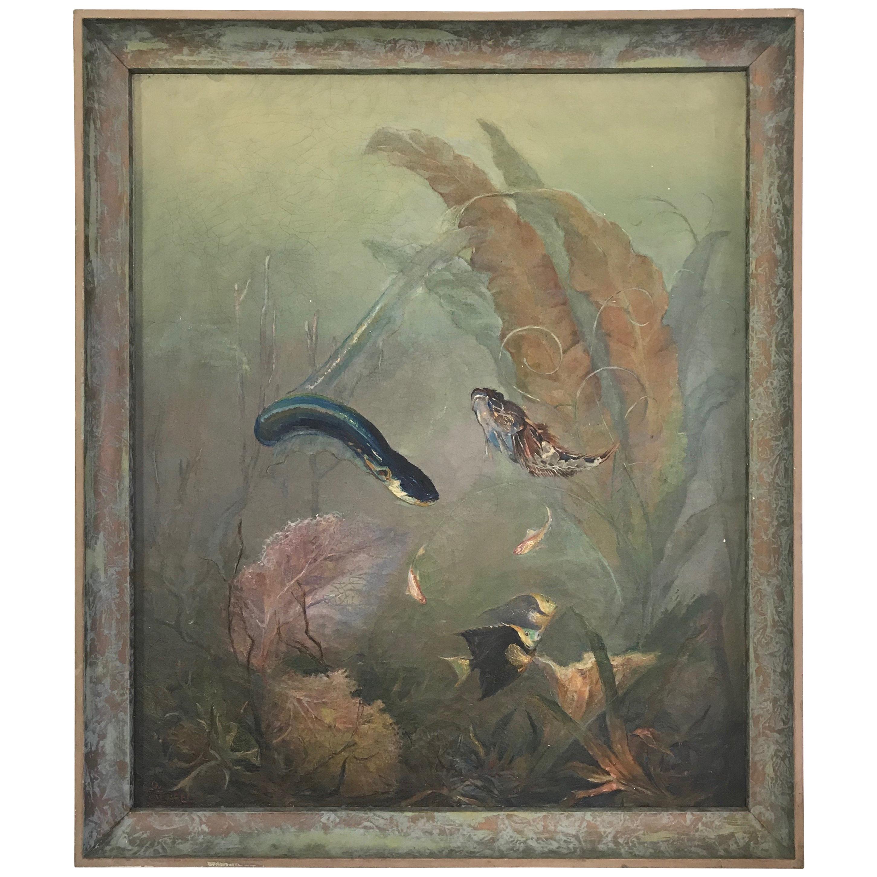 Victorian Era Underwater Seascape Oil on Canvas