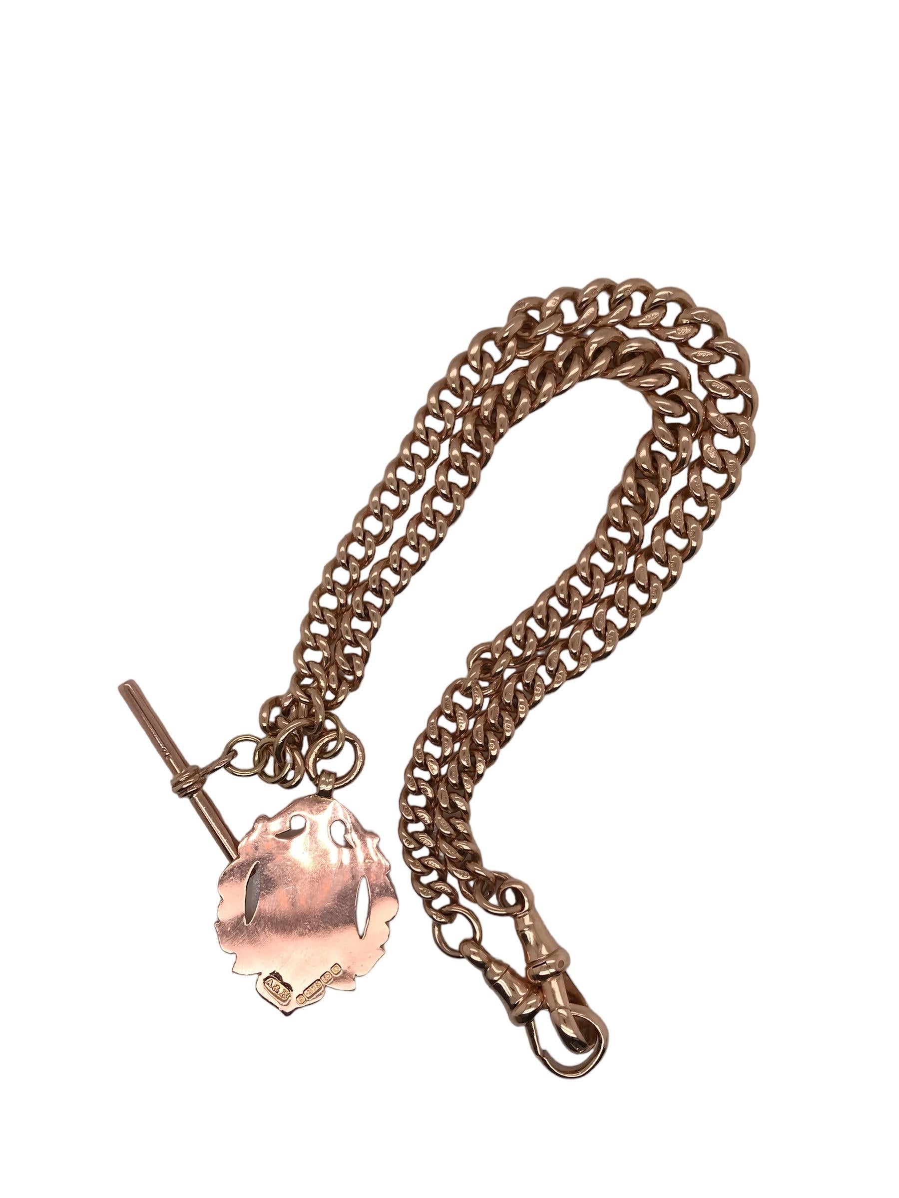 Women's Victorian Era Watch Chain Toggle Necklace 9K Rose Gold For Sale