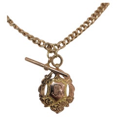 Chaîne de montre de l'époque victorienne collier à bascule en or rose 9 carats