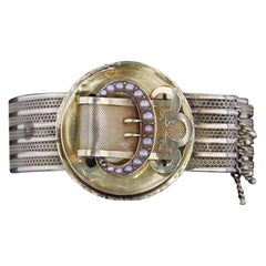 Victorian Era Yellow Gold Buckle Bracelet with Seed Pearl Accents