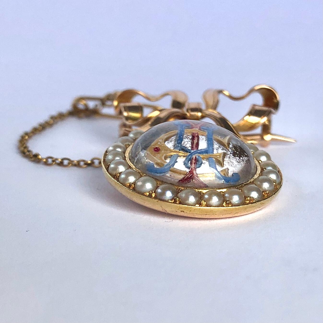 Late Victorian Victorian Essex Crystal and 15 Carat Gold Brooch For Sale