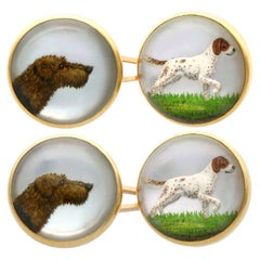 Victorian Essex Crystal and 18k Yellow Gold Dog Cufflinks