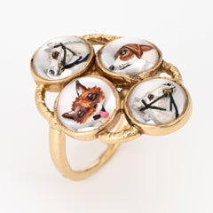 Victorian Essex Crystal Conversion Ring Horse Fox Dog Vintage 14k Gold Jewelry