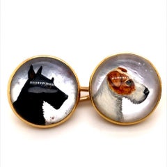 Victorian Essex Crystal Dog Cufflinks 18 Karat Yellow Gold