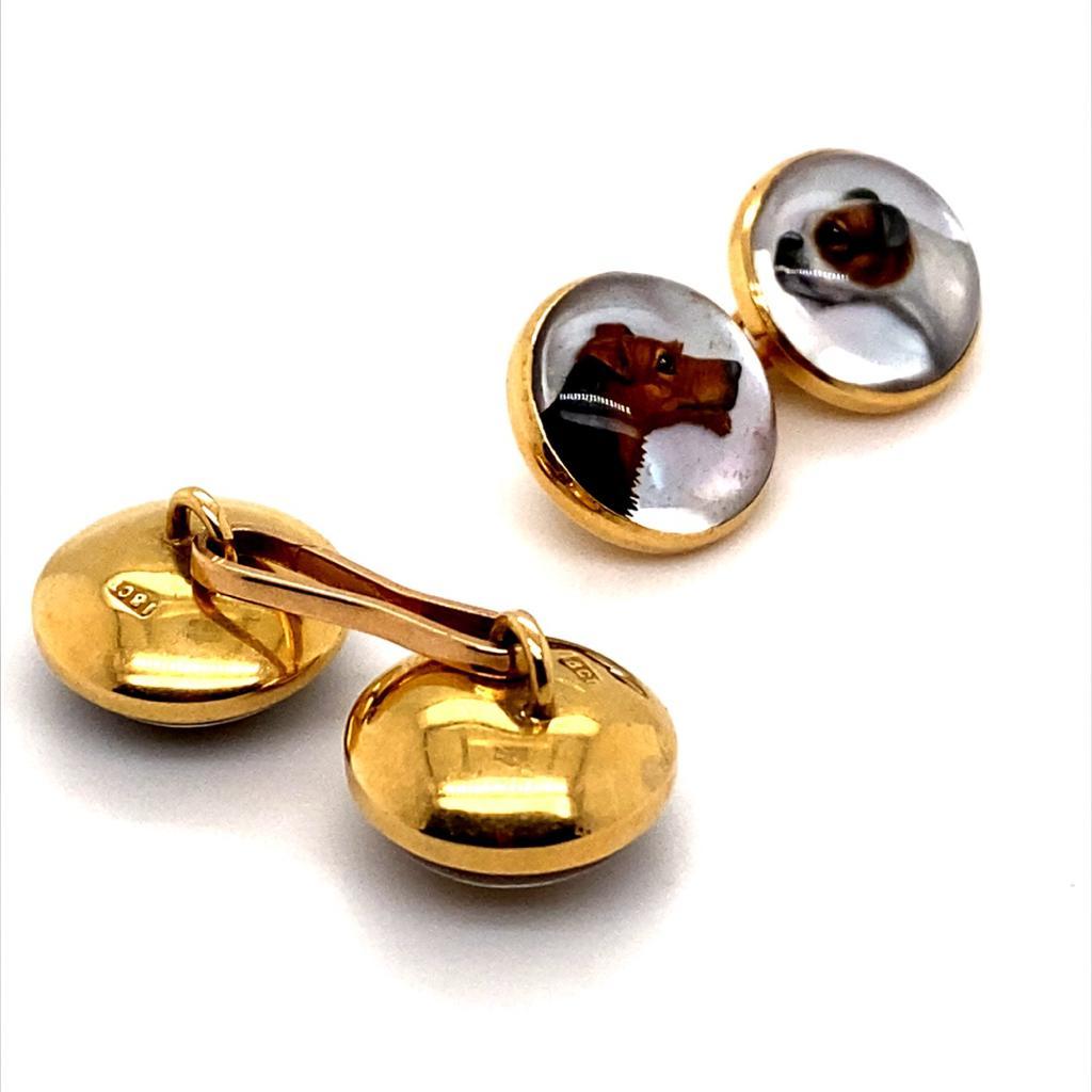 Victorian Essex Crystal Dog Cufflinks 18 Karat Yellow Gold In Good Condition In London, GB