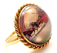 Victorian Essex Crystal Reverse Intaglio Gold Horse Ring