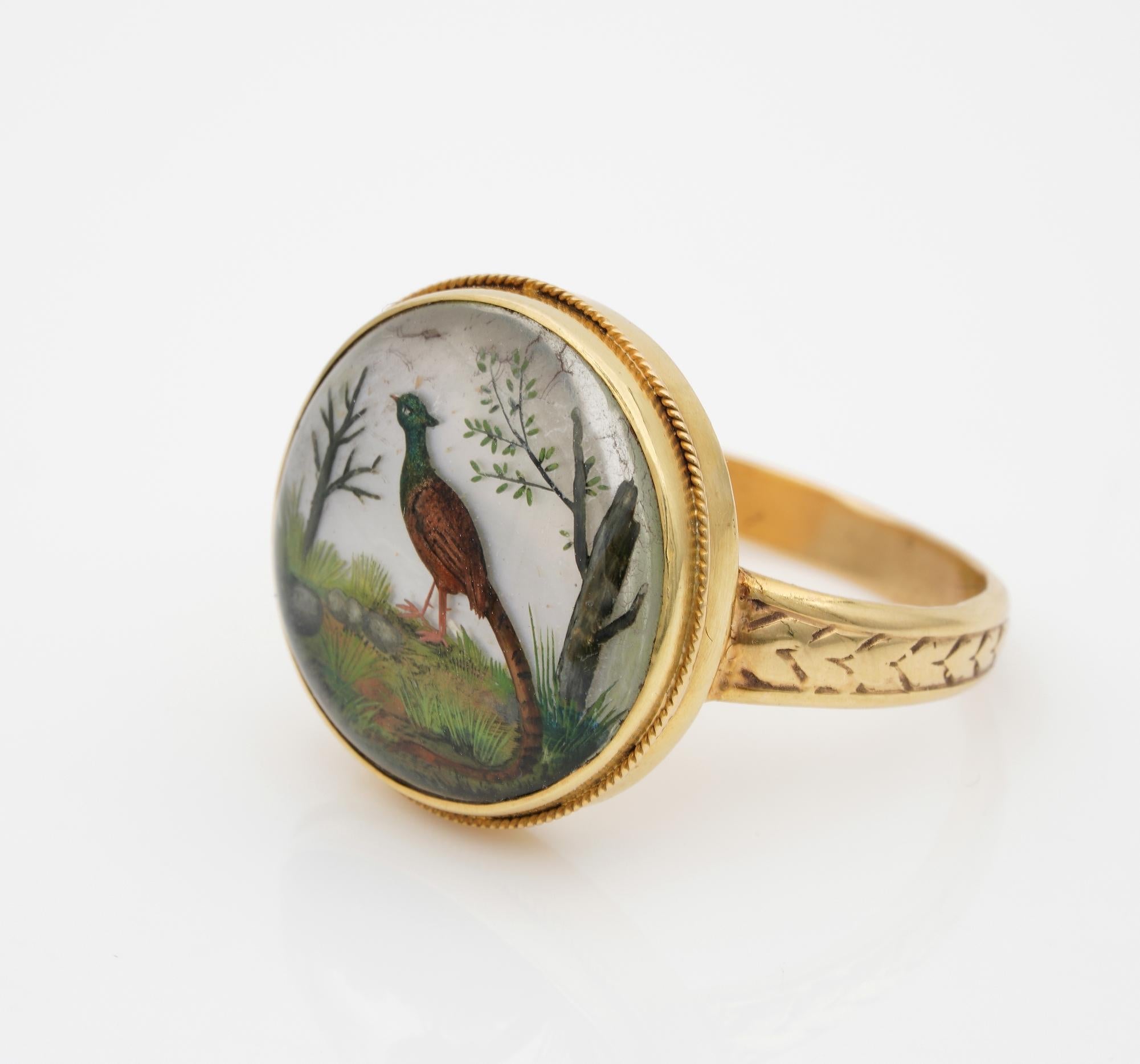 Cabochon Victorian Essex Crystal Reverse Intaglio Ring For Sale
