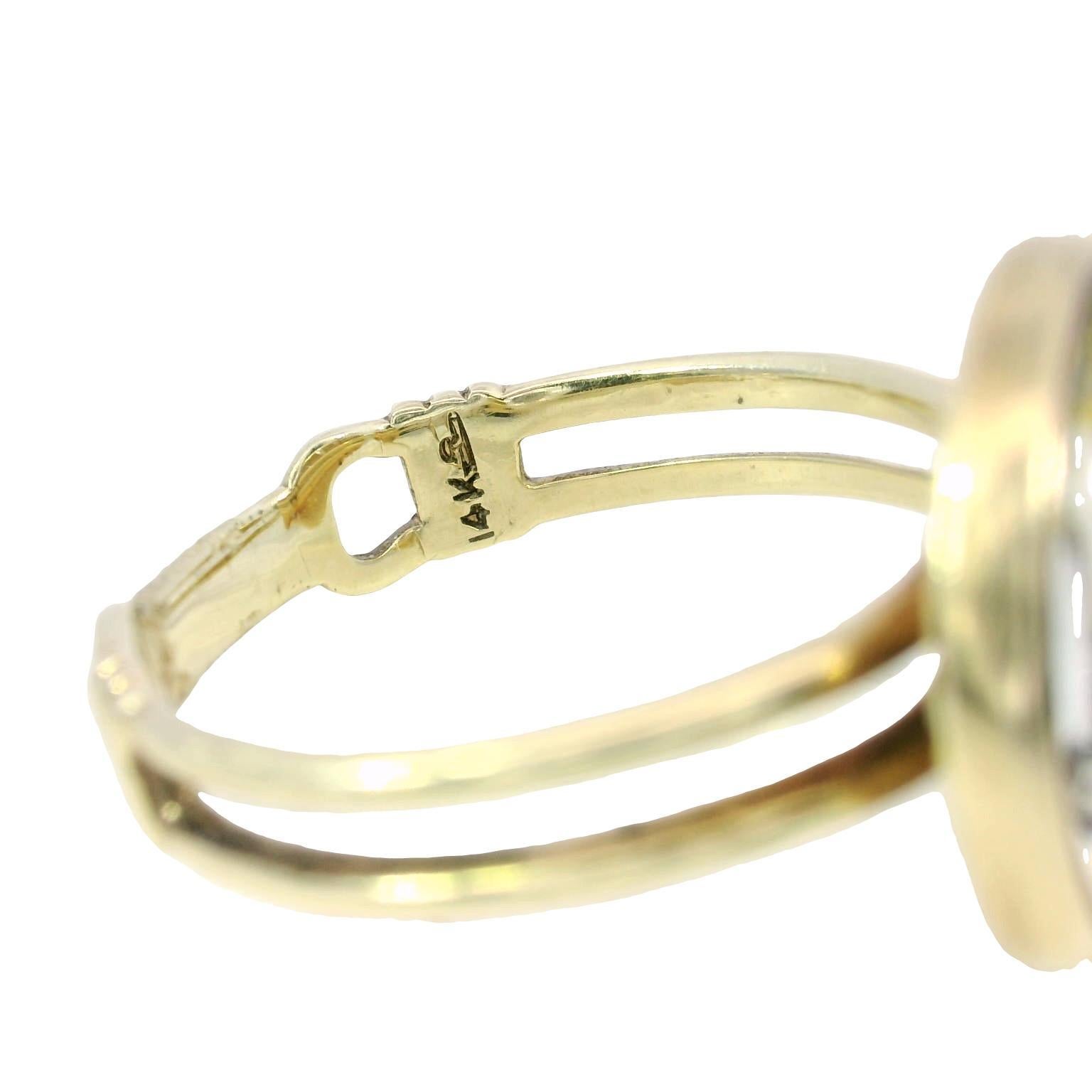 Anello vittoriano di cristallo Essex con cane terrier dipinto al contrario, oro giallo 14 carati, misura 6 in vendita 2