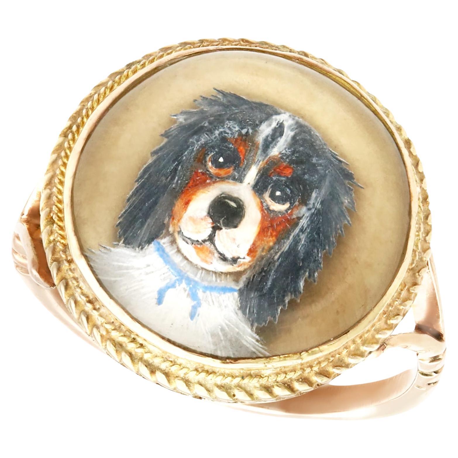 Victorian Essex Crystal Yellow Gold Dog Cocktail Ring For Sale