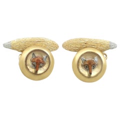 Antique Victorian Essex Crystal Yellow Gold Fox Cufflinks