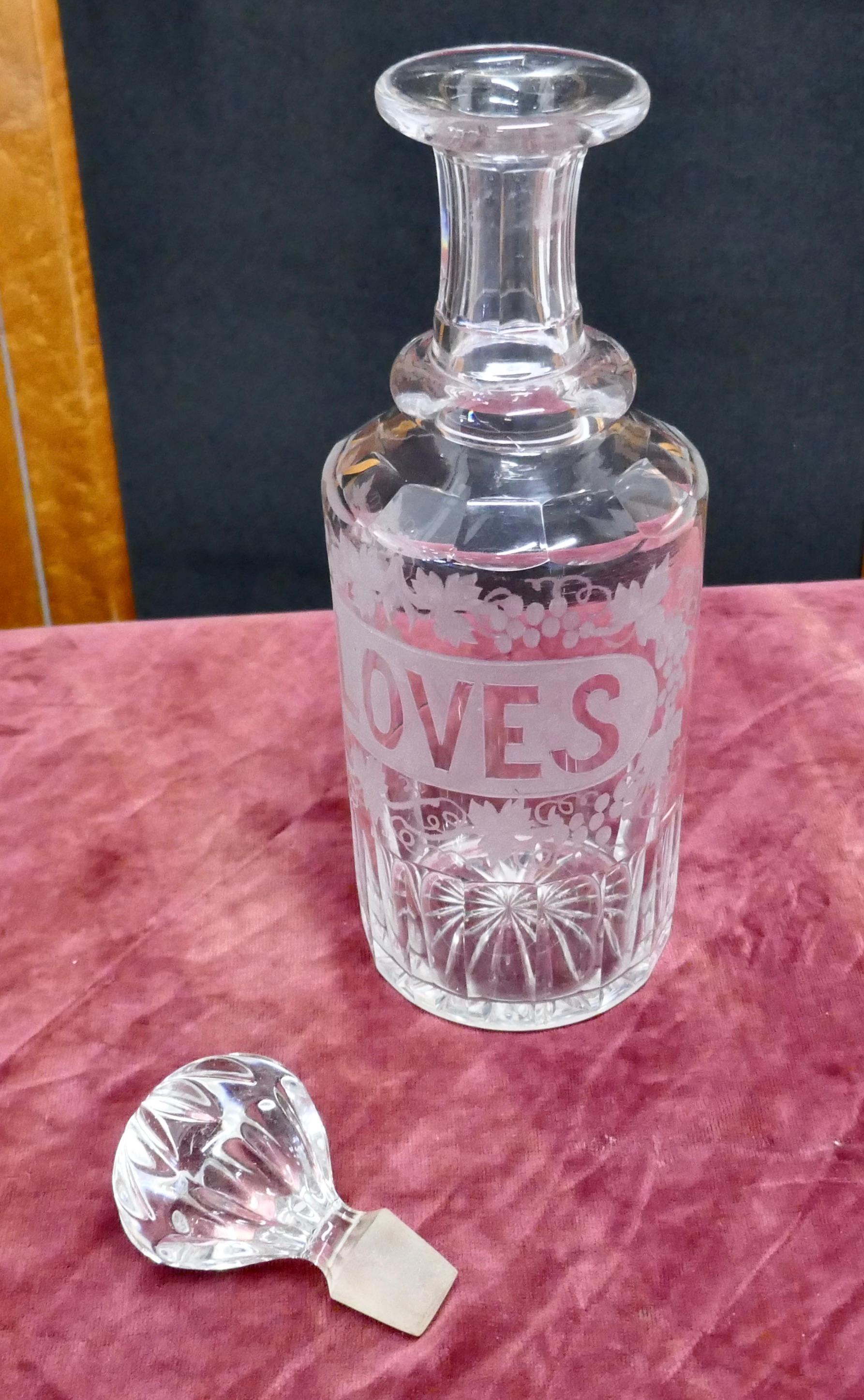 Victorian Etched Crystal Cloves Decanter For Sale 2