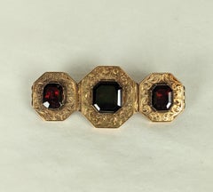 Victorian Etched Gold Garnet Brooch