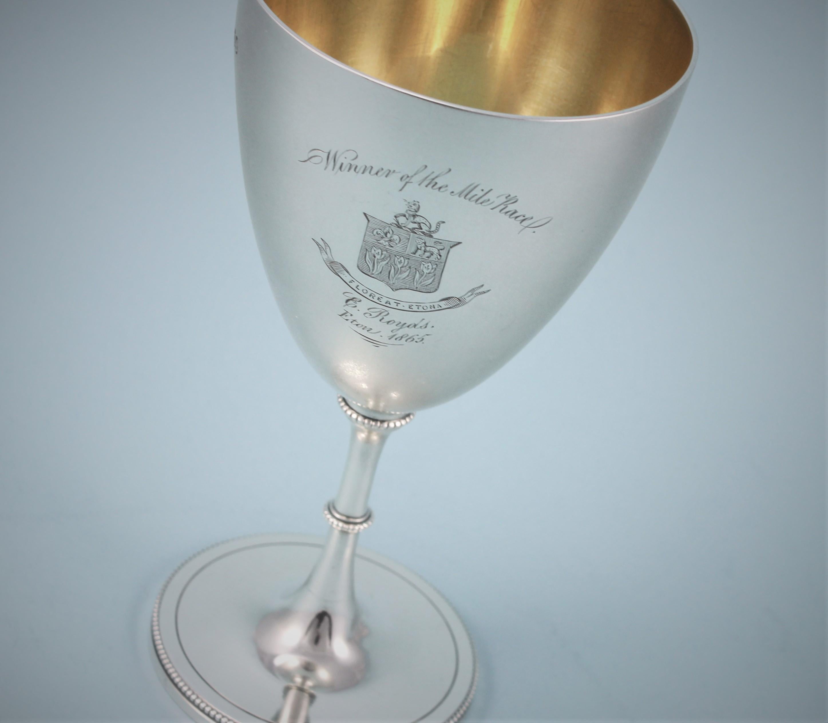 English Victorian Eton College Sterling Silver Goblet by Daniel & Charles Houle For Sale