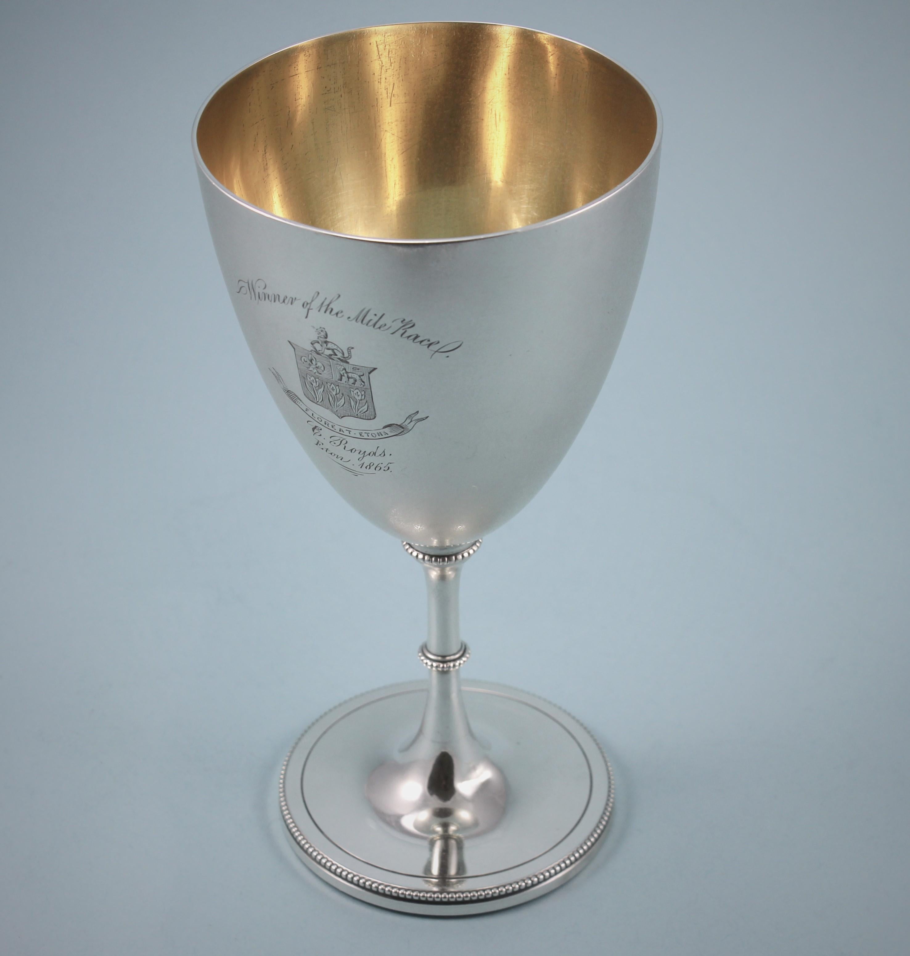 Mid-19th Century Victorian Eton College Sterling Silver Goblet by Daniel & Charles Houle For Sale