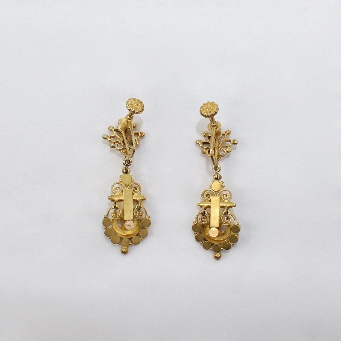 Victorian Etruscan 14 Karat Gold, Turquoise and Pearl Clip-On Earrings 6