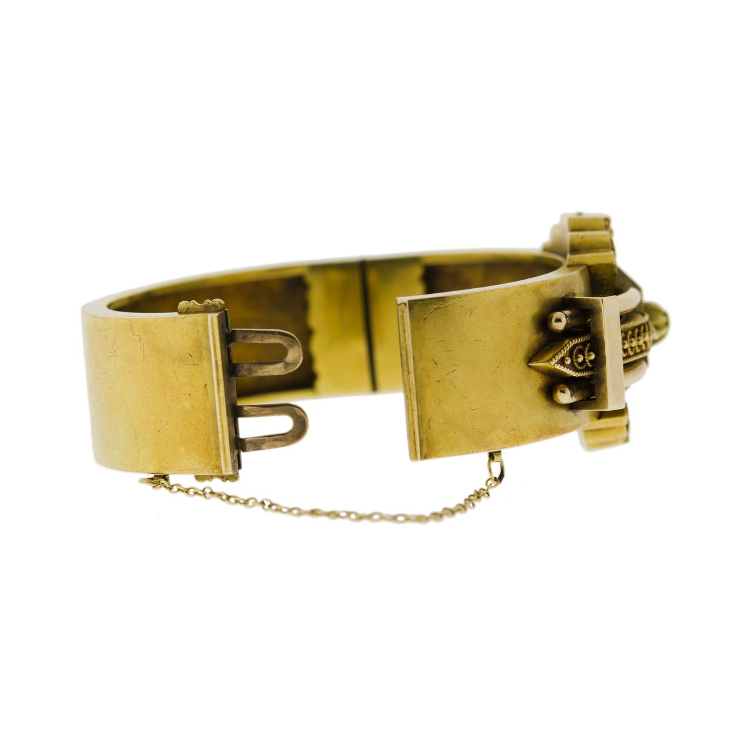 Women's Victorian Etruscan 14 Kt Yellow Gold Bangle Bracelet For Sale