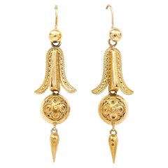 Victorian Etruscan Drop Earrings, circa 1880