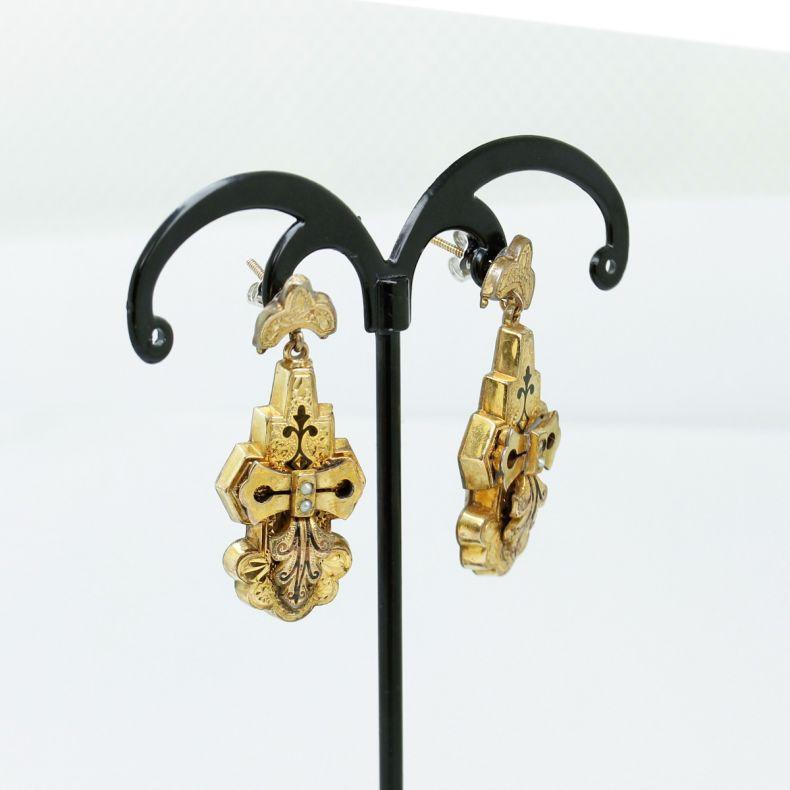 Viktorianische etruskische Ohrringe aus Gelbgold im Angebot 1