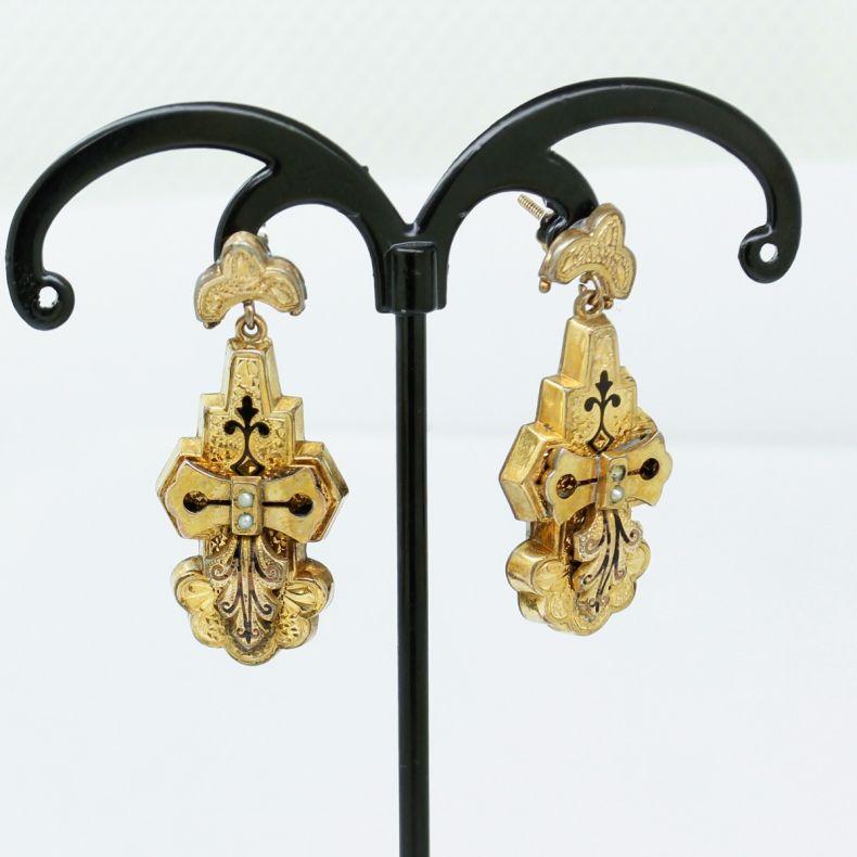 Viktorianische etruskische Ohrringe aus Gelbgold im Angebot 2