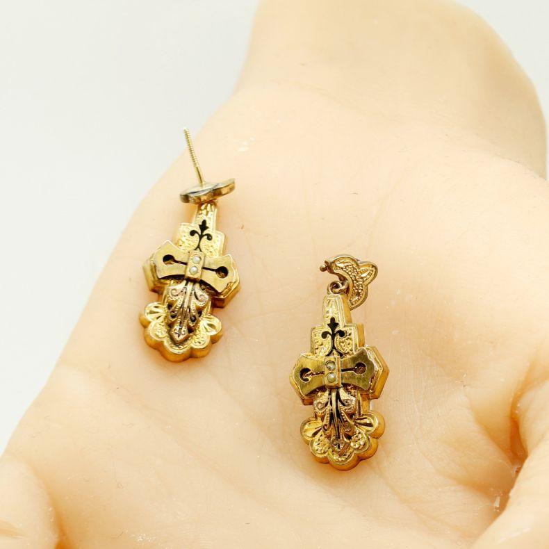 Viktorianische etruskische Ohrringe aus Gelbgold im Angebot 3
