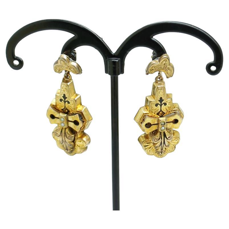 Boucles d'oreilles étrusques victoriennes en or jaune