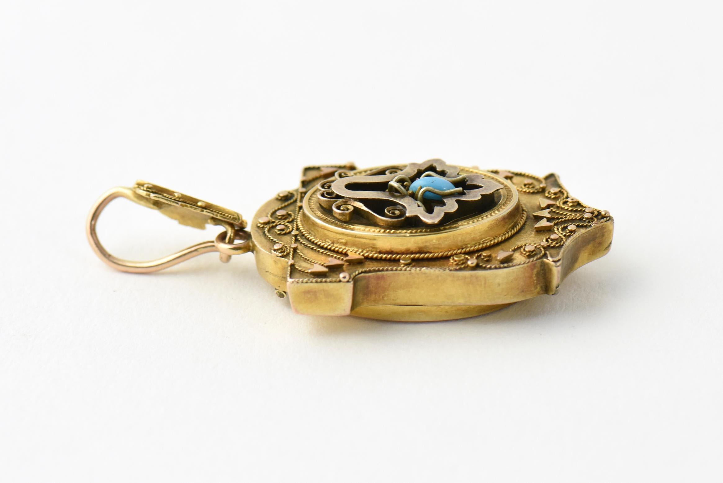 Women's or Men's Victorian Etruscan Gold Locket Pendant