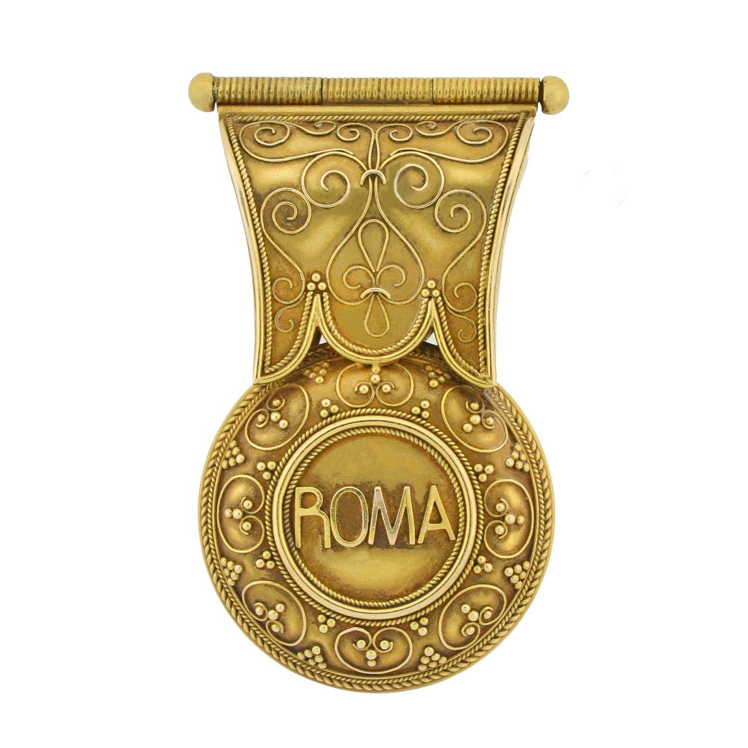 An incredible micro mosaic locket from the Victorian (ca1880) era! This outstanding Etruscan piece is crafted in vibrant 18kt gold, and comprised of a folding locket pendant featuring an ornate design. Decorating the surface is a highly detailed