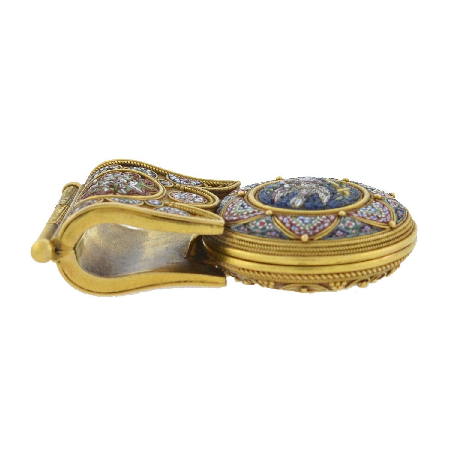Women's Victorian Etruscan Micro Mosaic Bird Hair Locket Pendant