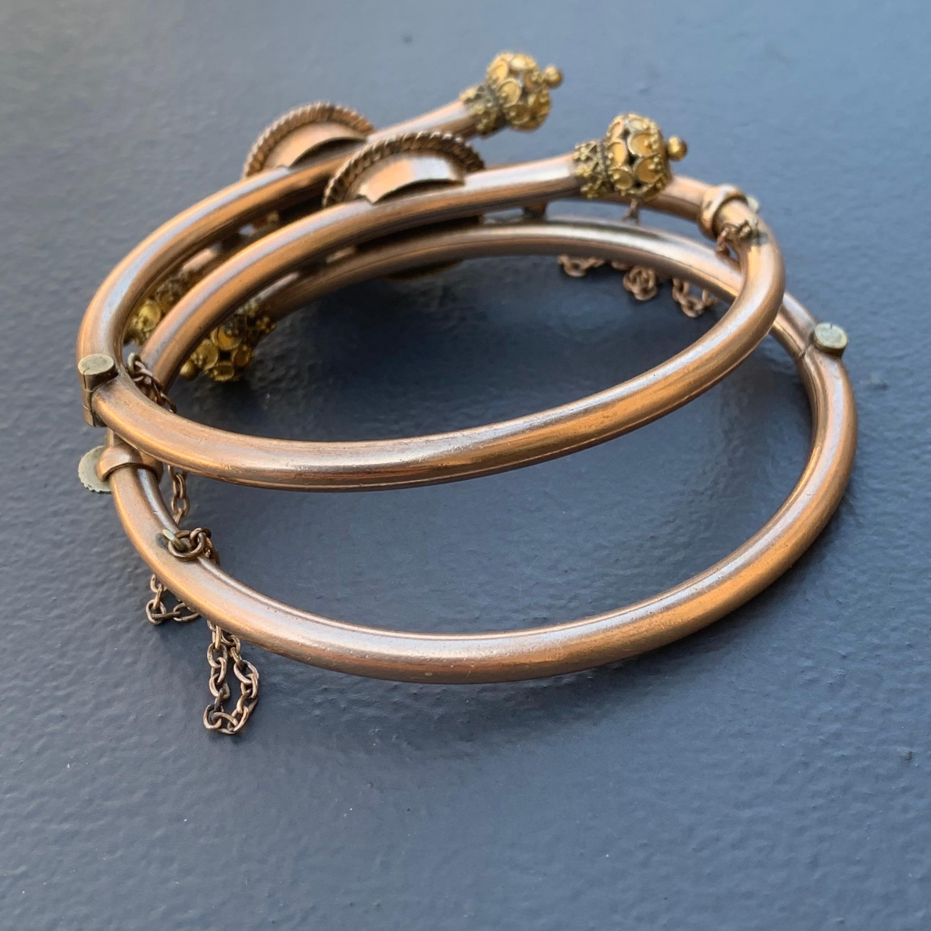 Victorian Etruscan Rev Gold Filled Wirework Wedding Bangle Bracelet Set For Sale 4