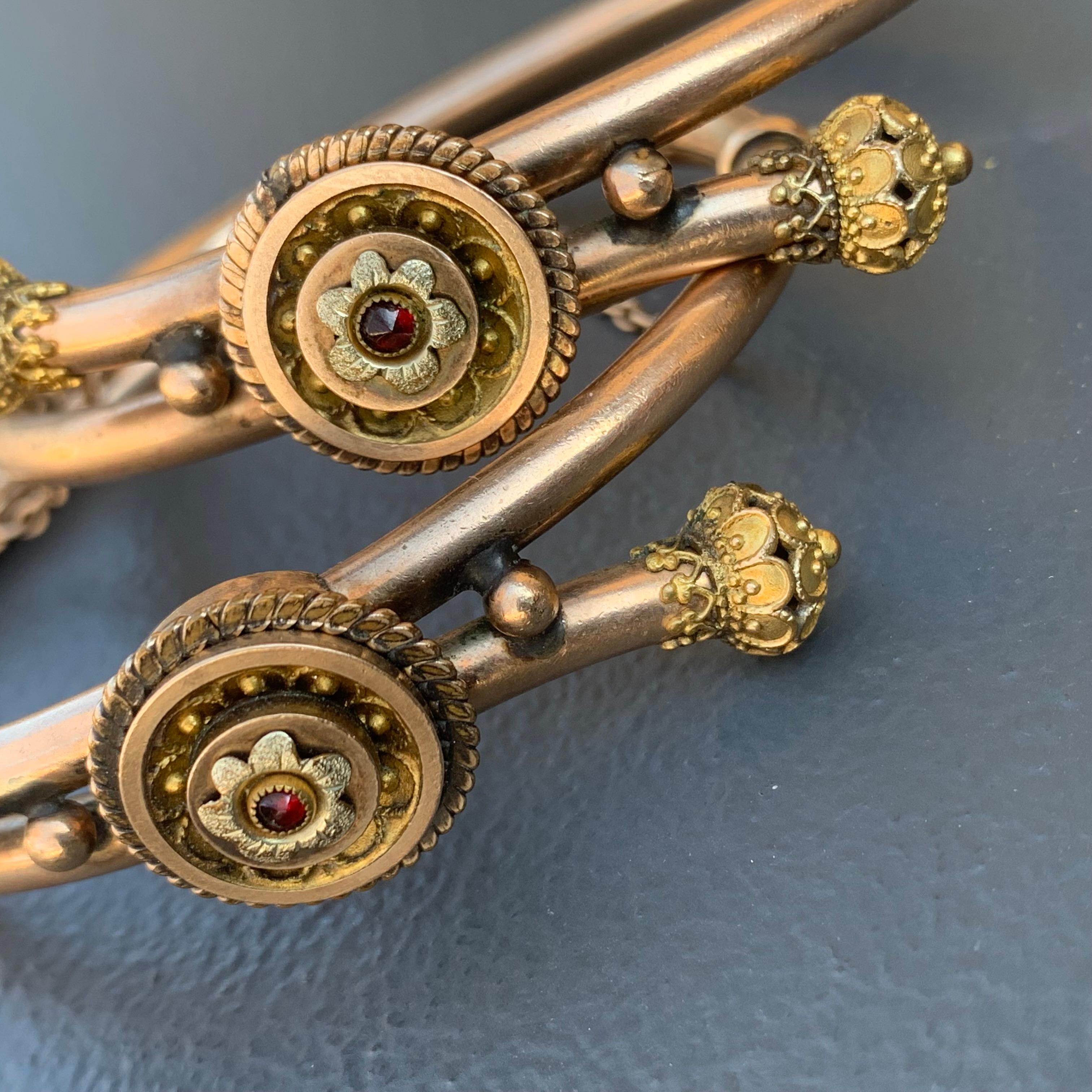 Victorian Etruscan Rev Gold Filled Wirework Wedding Bangle Bracelet Set For Sale 1