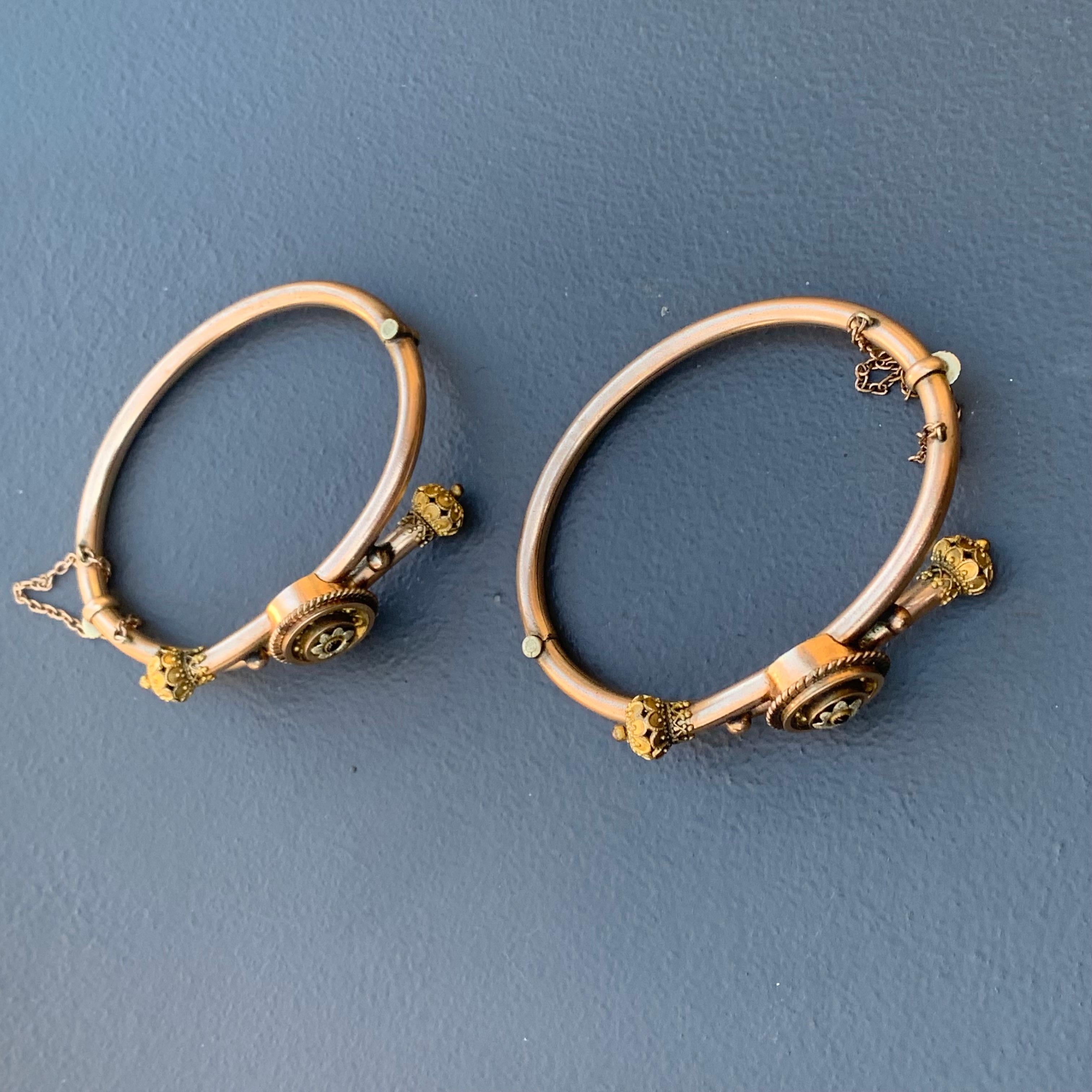 Victorian Etruscan Rev Gold Filled Wirework Wedding Bangle Bracelet Set For Sale 2