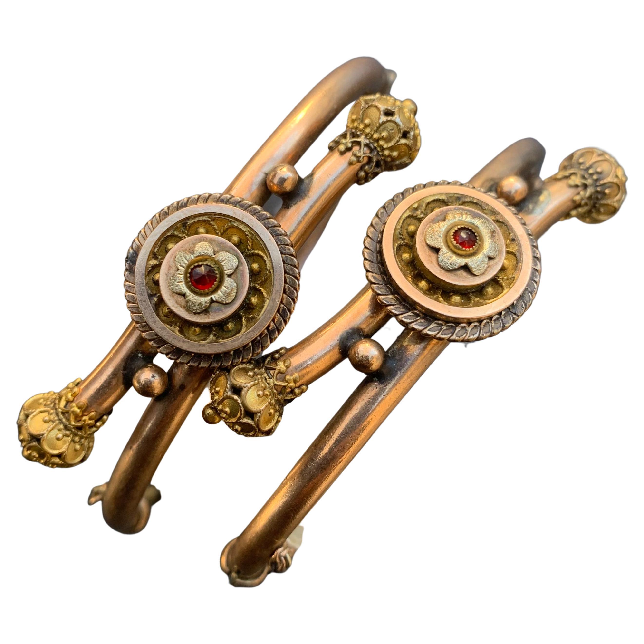 Viktorianische etruskische Rev Goldgefüllte Draht-Hochzeit  Armspange-Armband-Set