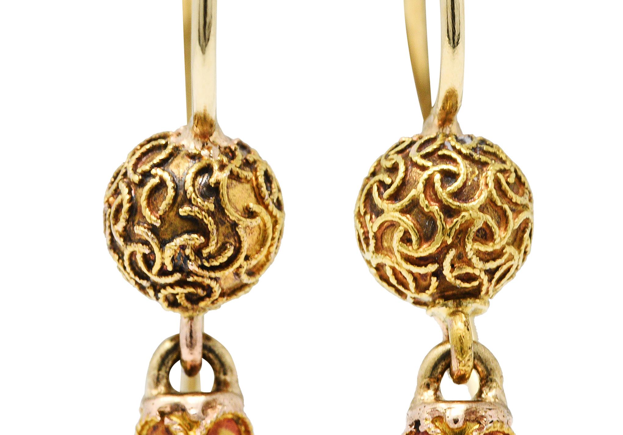 Victorian Etruscan Revival 14 Karat Gold Drop Earrings 1