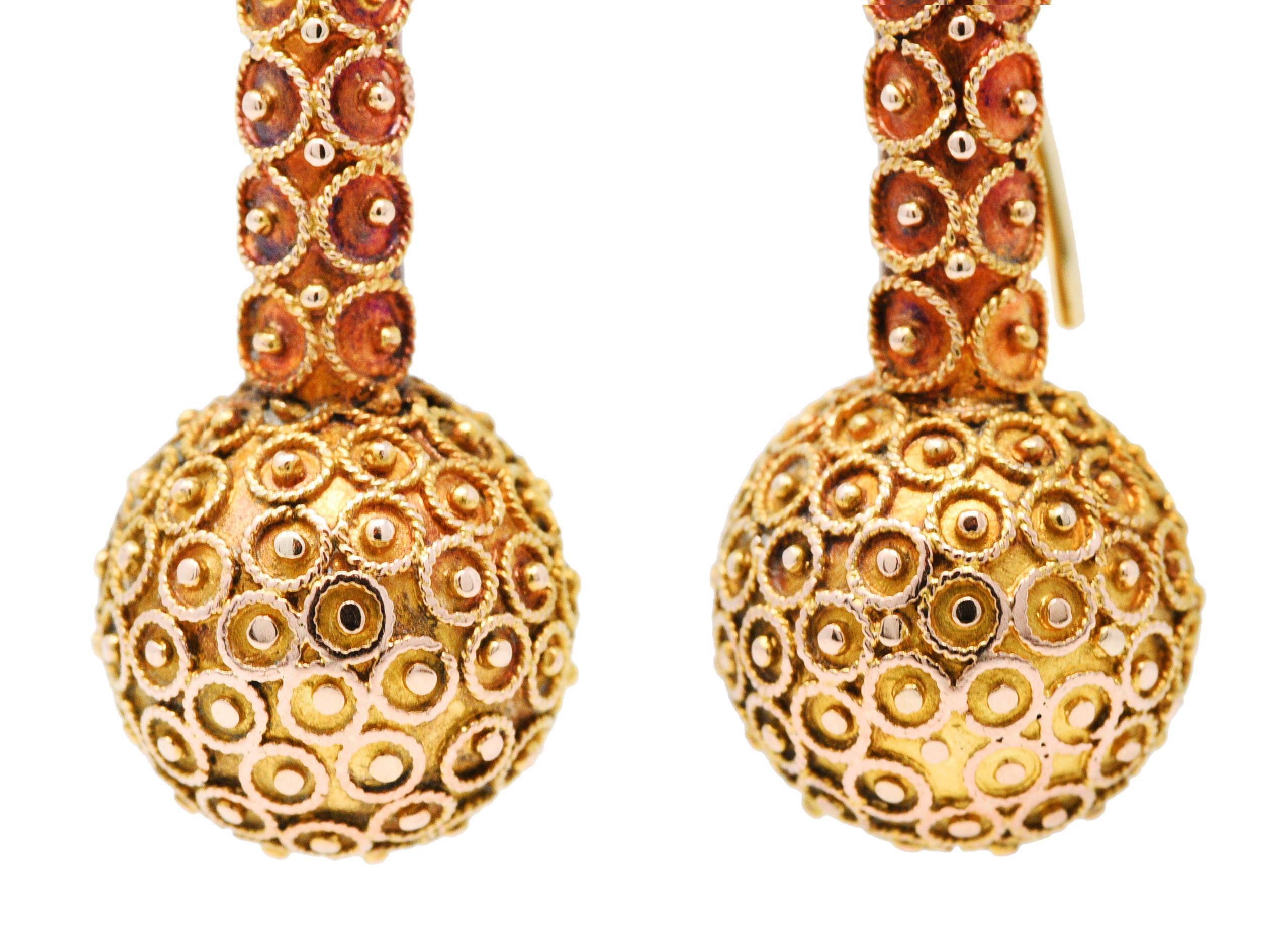 Victorian Etruscan Revival 14 Karat Gold Drop Earrings 2