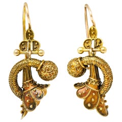 Victorian Etruscan Revival 14 Karat Gold Drop Earrings