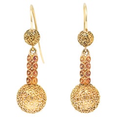 Victorian Etruscan Revival 14 Karat Gold Drop Earrings